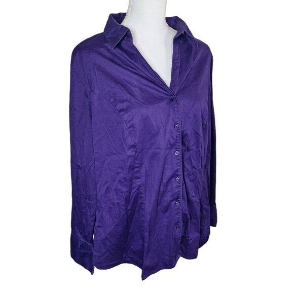 Lane Bryant Button Up Down Purple Collared Long Sleeve Womens Plus Size 18 Shirt - Picture 4 of 11